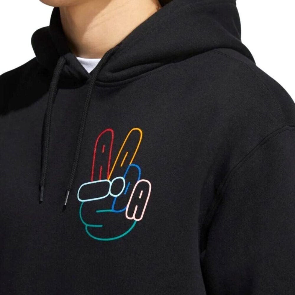 NEW MENS ADIDAS ORIGINALS PEACE SIGN TREFOIL HOODIE ~SIZE LARGE #HC1789 BLACK - Picture 3 of 8